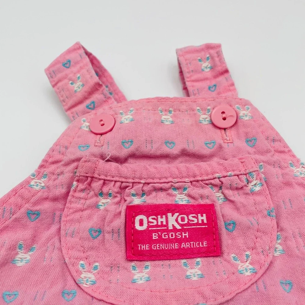 OshKosh B'gosh Shortalls Pink Bunny Heart Woven Vestbak Kids Vintage